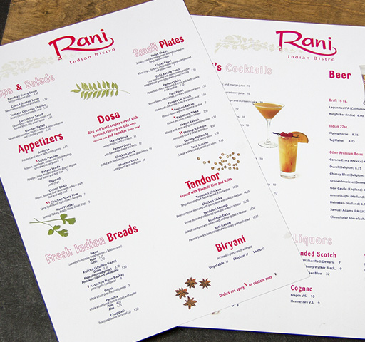 printed menu with images