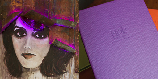 Custom art light and Embossed purple custom fabric menu cover