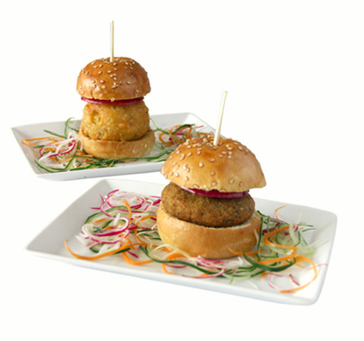 lamb and potato sliders on white background